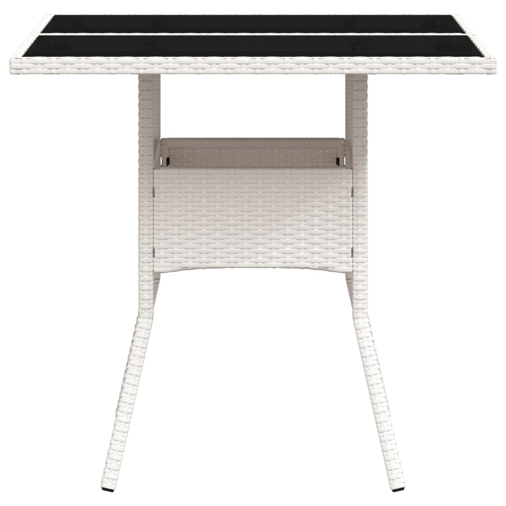 fehér polyrattan üveglapos kerti asztal 80 x 80 x 75 cm
