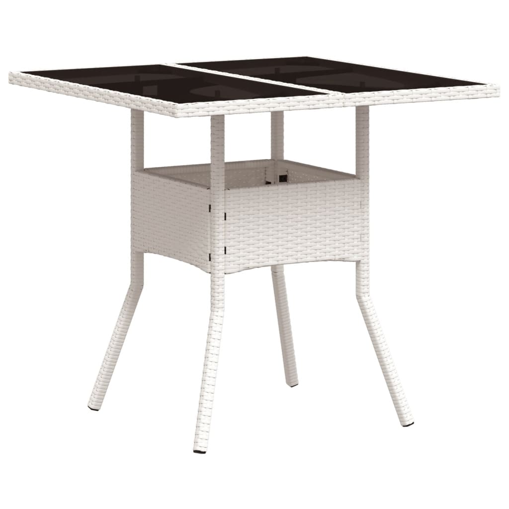fehér polyrattan üveglapos kerti asztal 80 x 80 x 75 cm