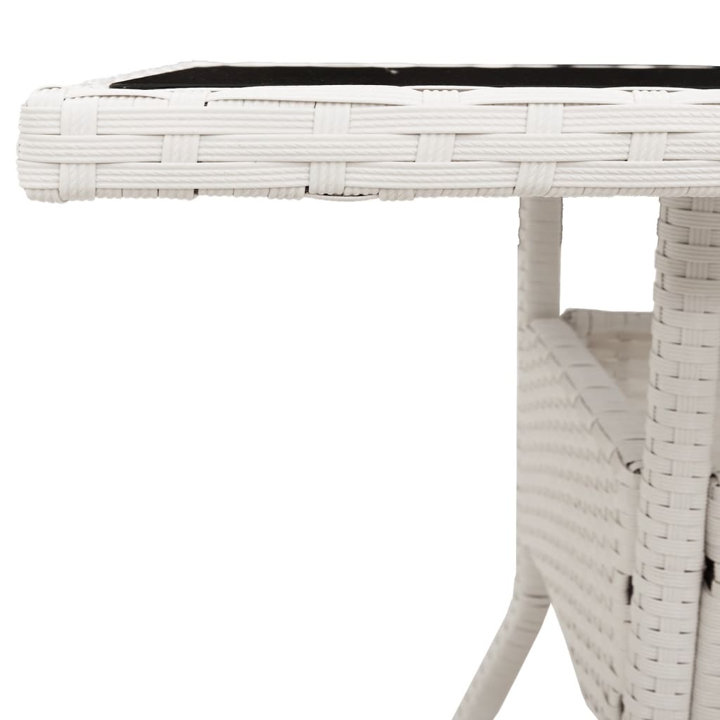 fehér polyrattan üveglapos kerti asztal 80 x 80 x 75 cm