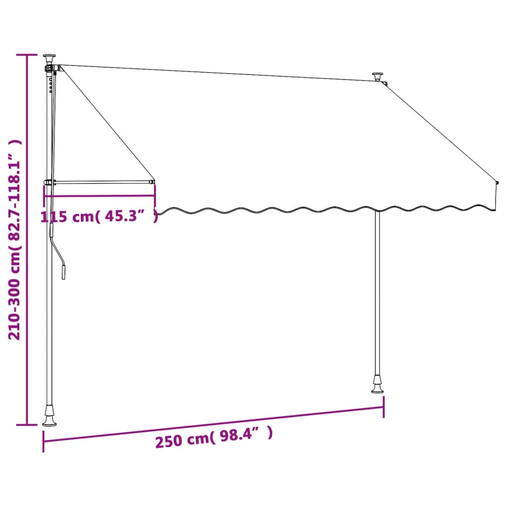 antracit szövet és acél feltekerhető napellenző 250 x 150 cm