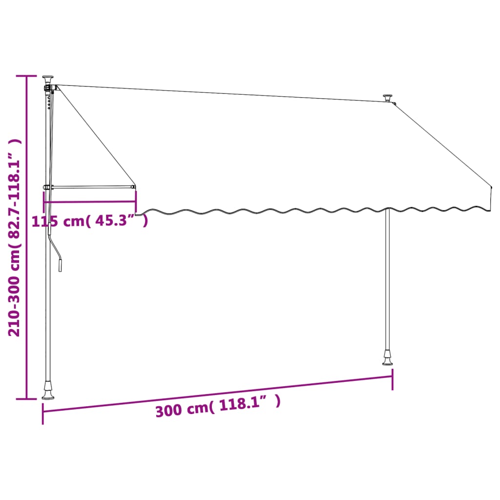 antracit szövet és acél feltekerhető napellenző 300 x 150 cm