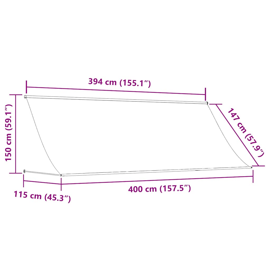 krémszínű szövet és acél feltekerhető napellenző 400 x 150 cm