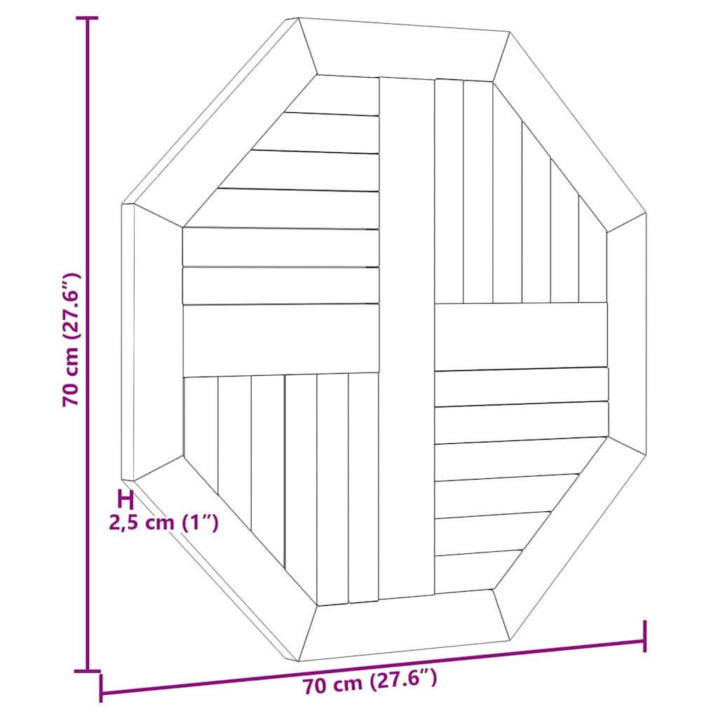tömör tíkfa nyolcszögletű asztallap 70 x 70 x 2,5 cm