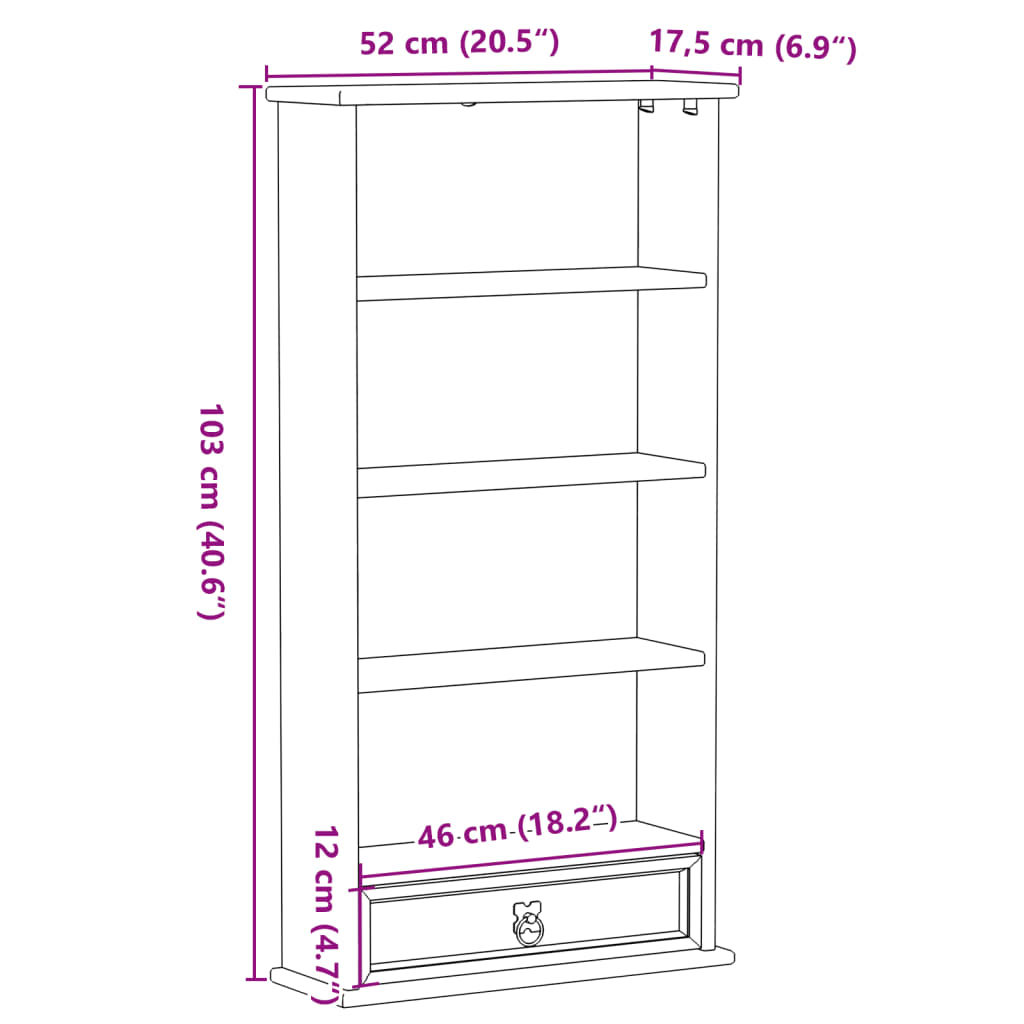 Corona tömör fenyőfa CD-szekrény 52 x 17,5 x 103 cm