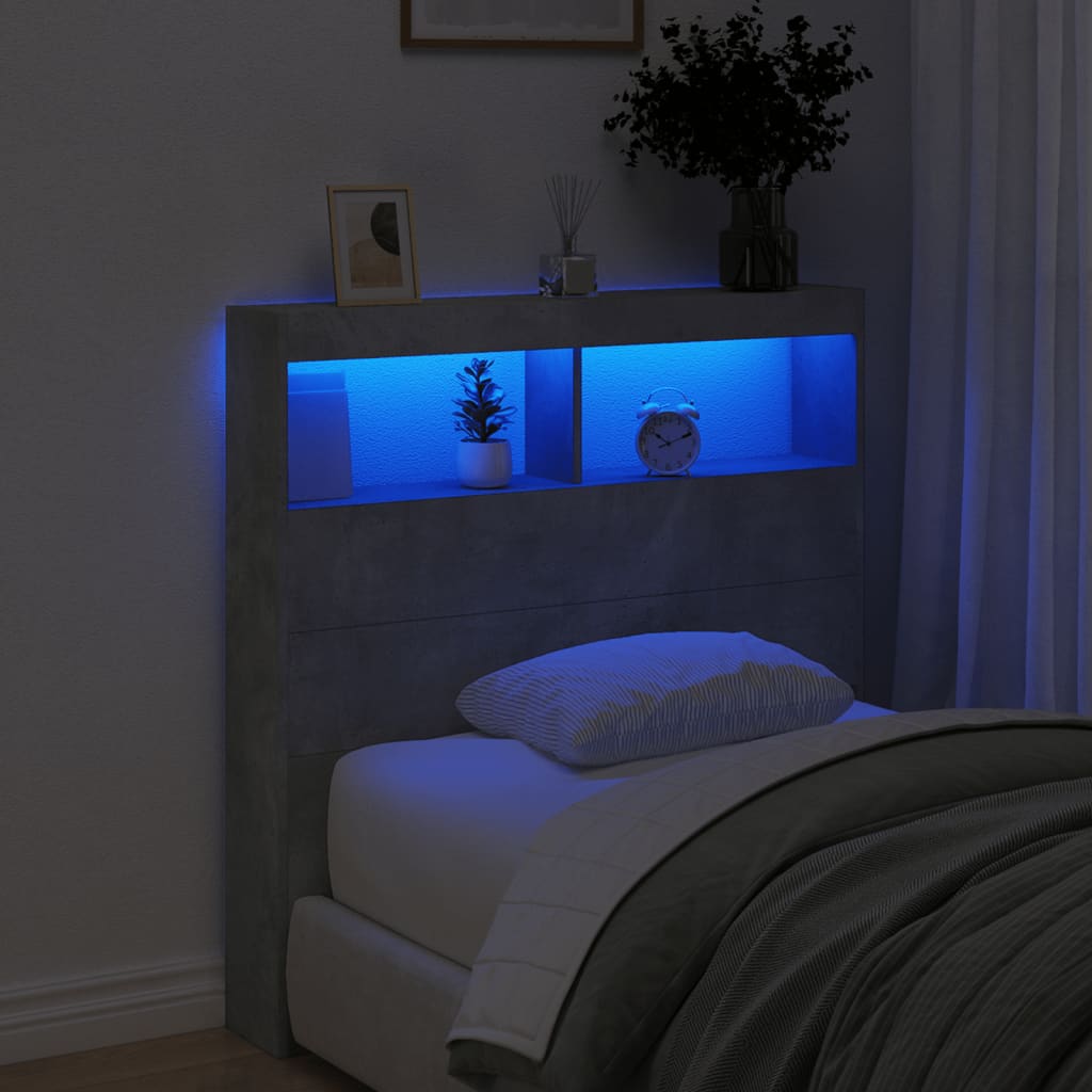 betonszürke áthidalószekrény LED-világítással 100 x 17 x 102 cm
