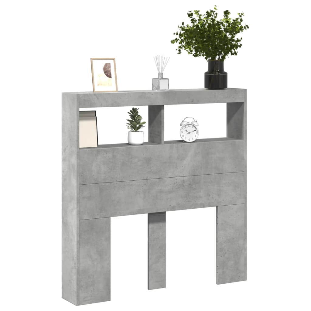 betonszürke áthidalószekrény LED-világítással 100 x 17 x 102 cm