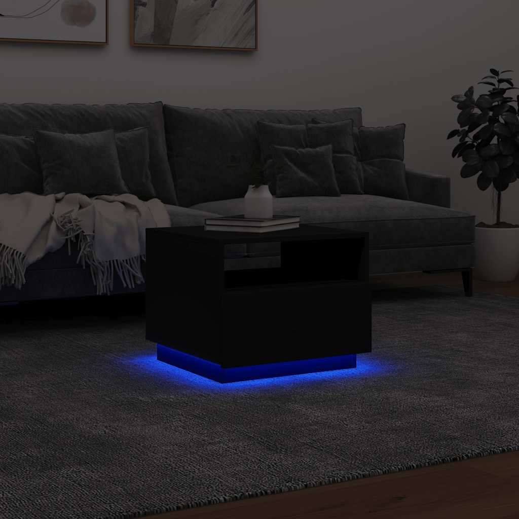 fekete dohányzóasztal LED-lámpákkal 50x49x40 cm