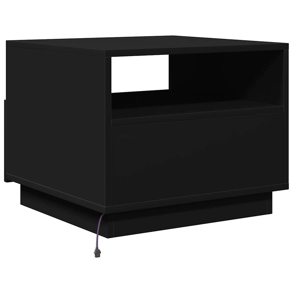 fekete dohányzóasztal LED-lámpákkal 50x49x40 cm