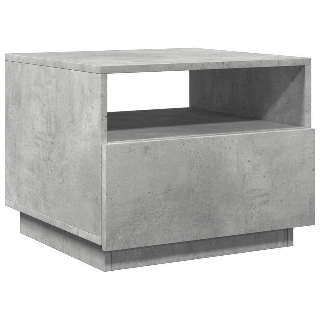 betonszürke dohányzóasztal LED-lámpákkal 50x49x40 cm