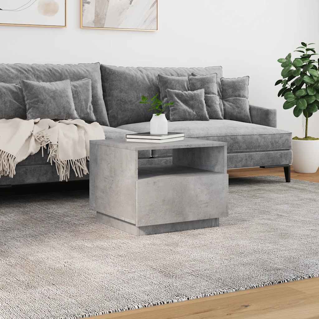 betonszürke dohányzóasztal LED-lámpákkal 50x49x40 cm