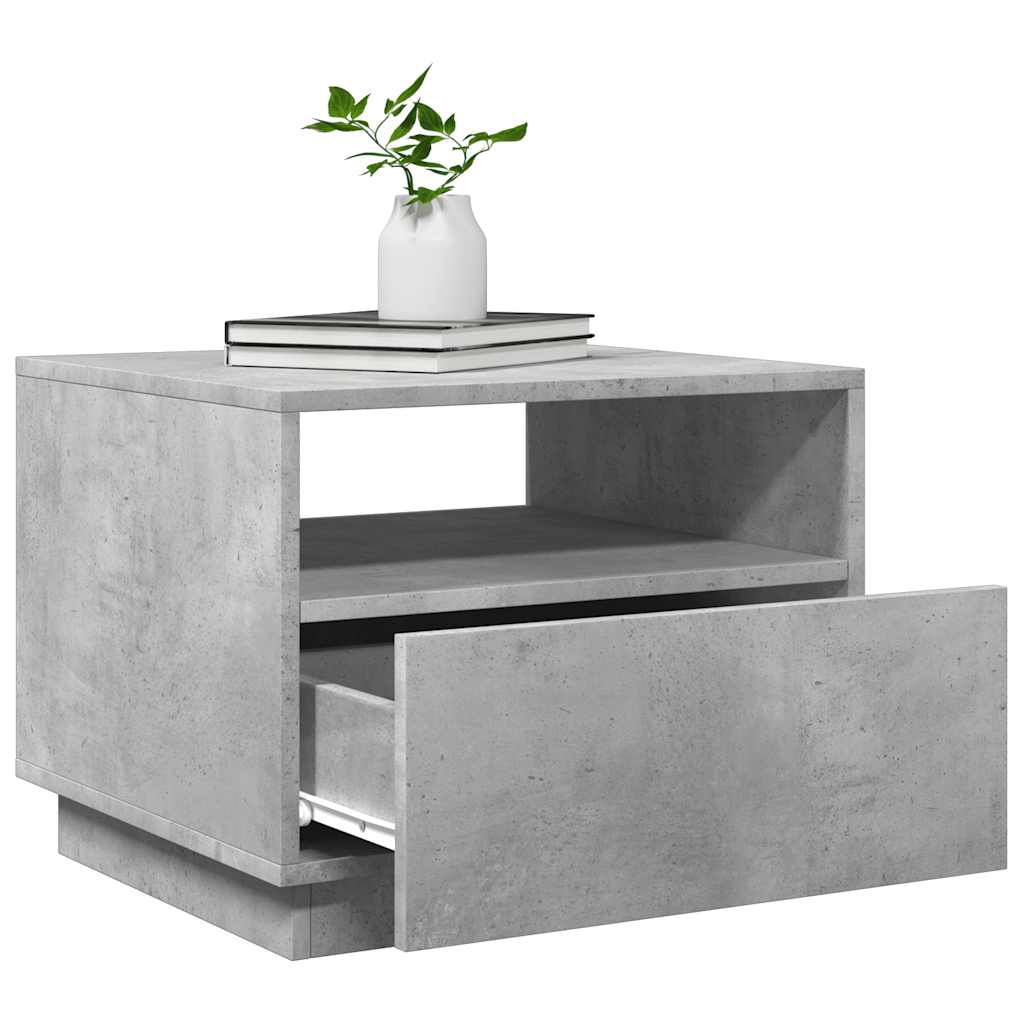 betonszürke dohányzóasztal LED-lámpákkal 50x49x40 cm