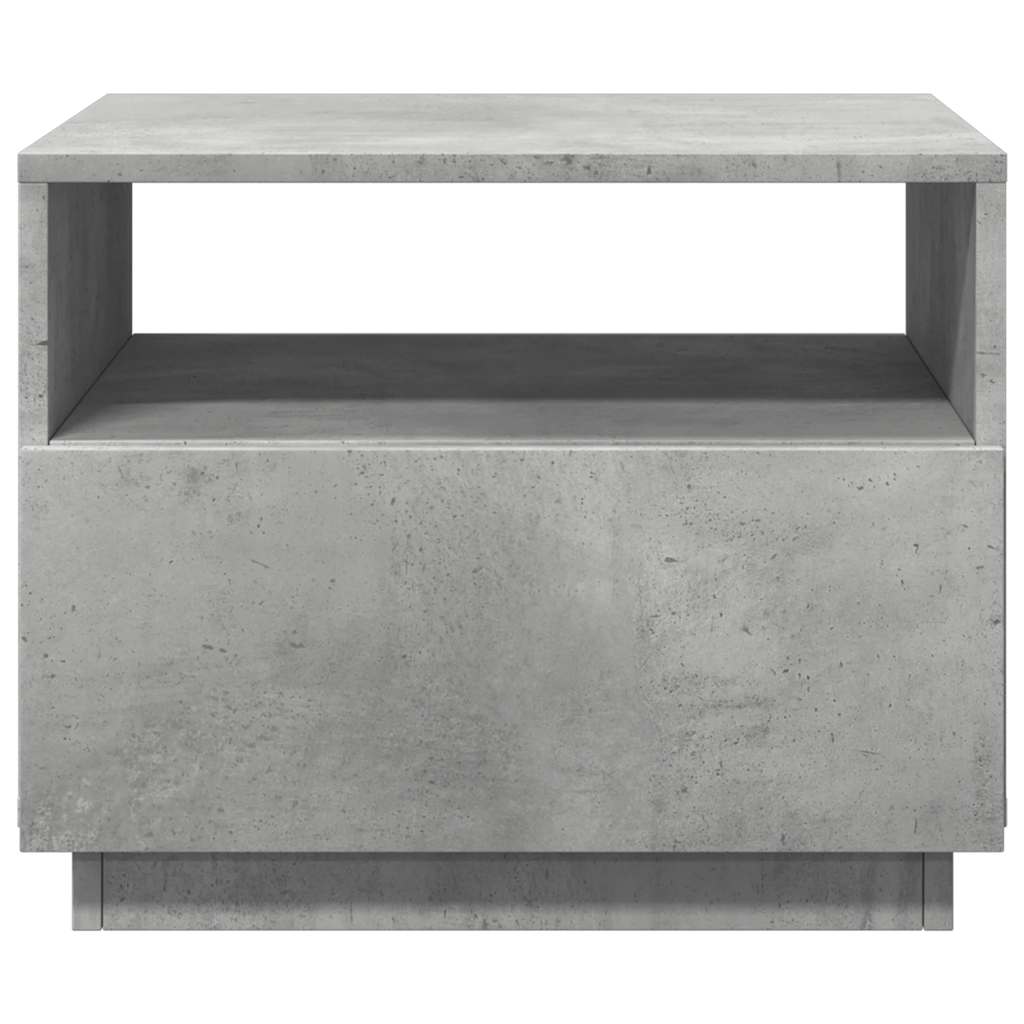 betonszürke dohányzóasztal LED-lámpákkal 50x49x40 cm