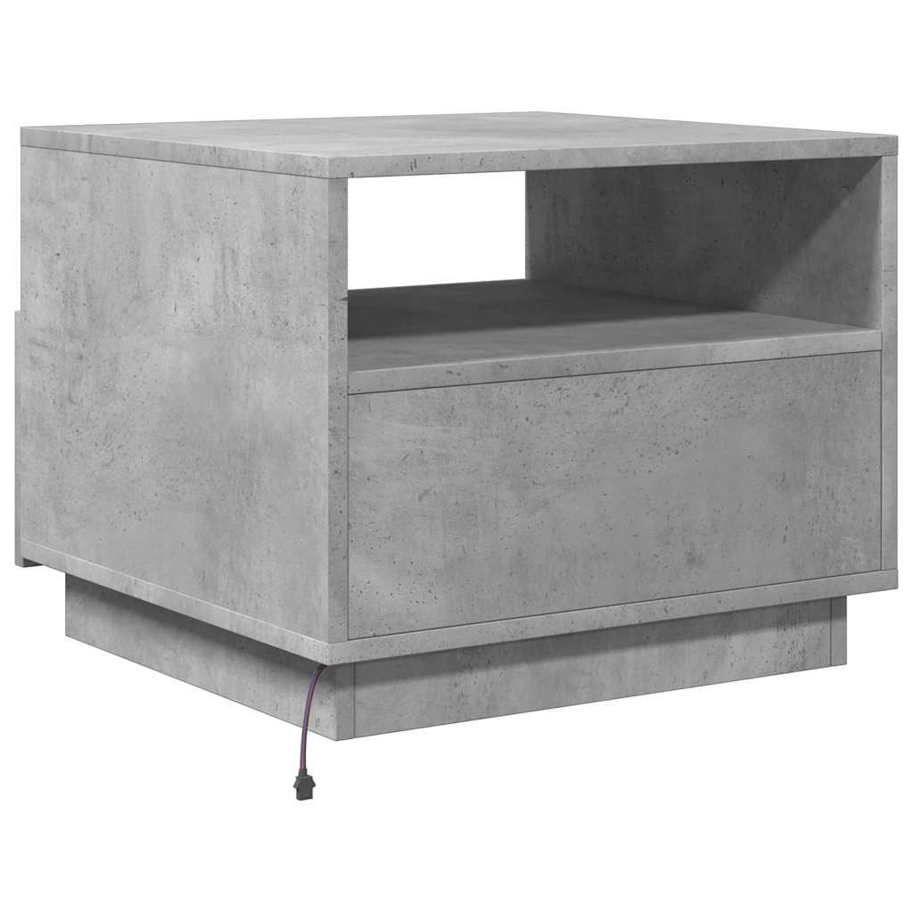 betonszürke dohányzóasztal LED-lámpákkal 50x49x40 cm