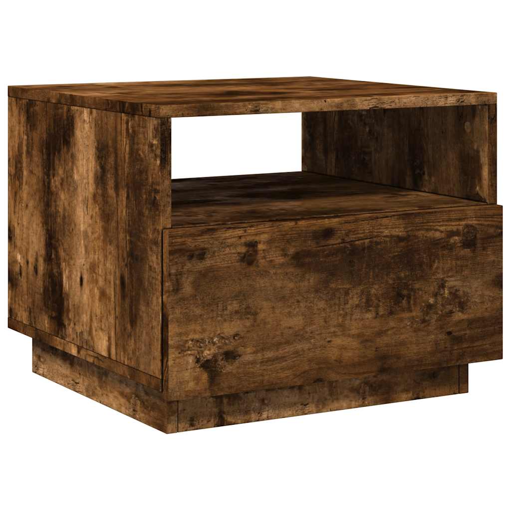 füstös tölgy színű dohányzóasztal LED-lámpákkal 50x49x40 cm