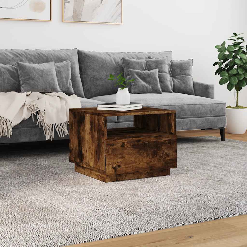 füstös tölgy színű dohányzóasztal LED-lámpákkal 50x49x40 cm