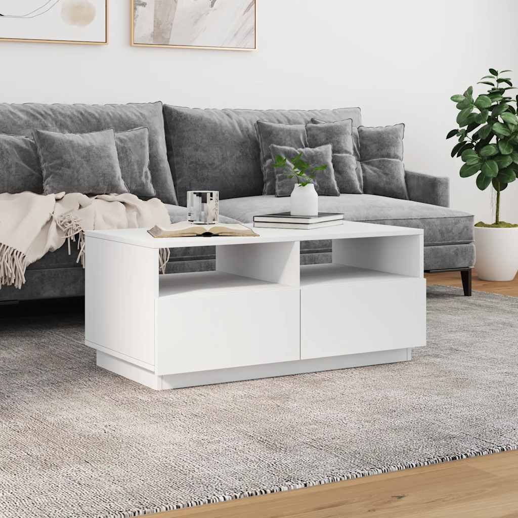 fehér dohányzóasztal LED-lámpákkal 90x49x40 cm