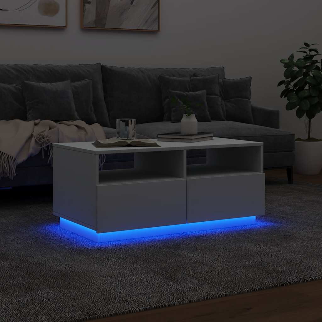 fehér dohányzóasztal LED-lámpákkal 90x49x40 cm