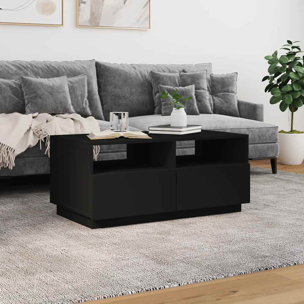 fekete dohányzóasztal LED-lámpákkal 90x49x40 cm
