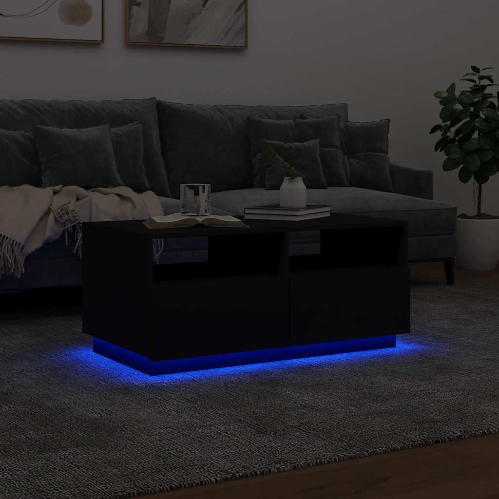 fekete dohányzóasztal LED-lámpákkal 90x49x40 cm