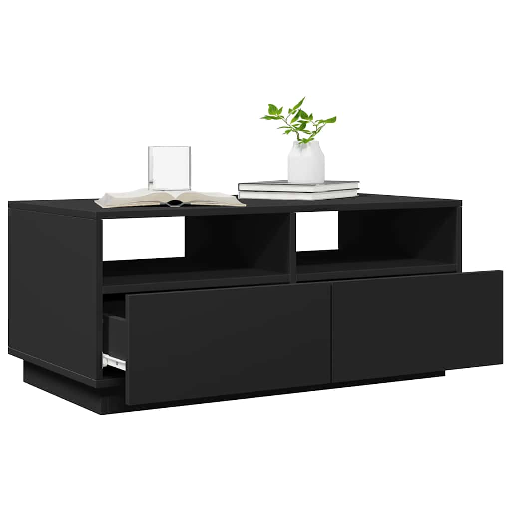 fekete dohányzóasztal LED-lámpákkal 90x49x40 cm