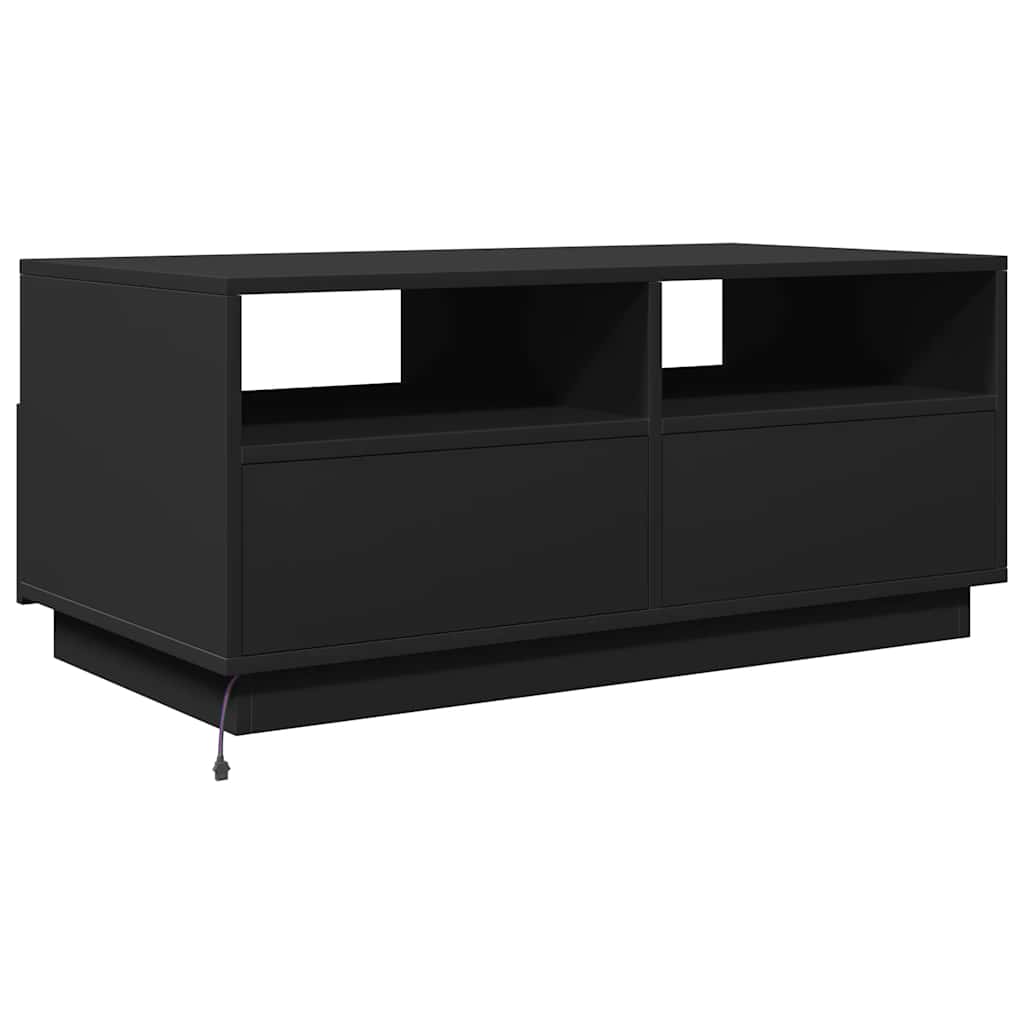 fekete dohányzóasztal LED-lámpákkal 90x49x40 cm