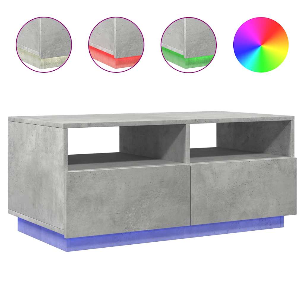 betonszürke dohányzóasztal LED-lámpákkal 90x49x40 cm