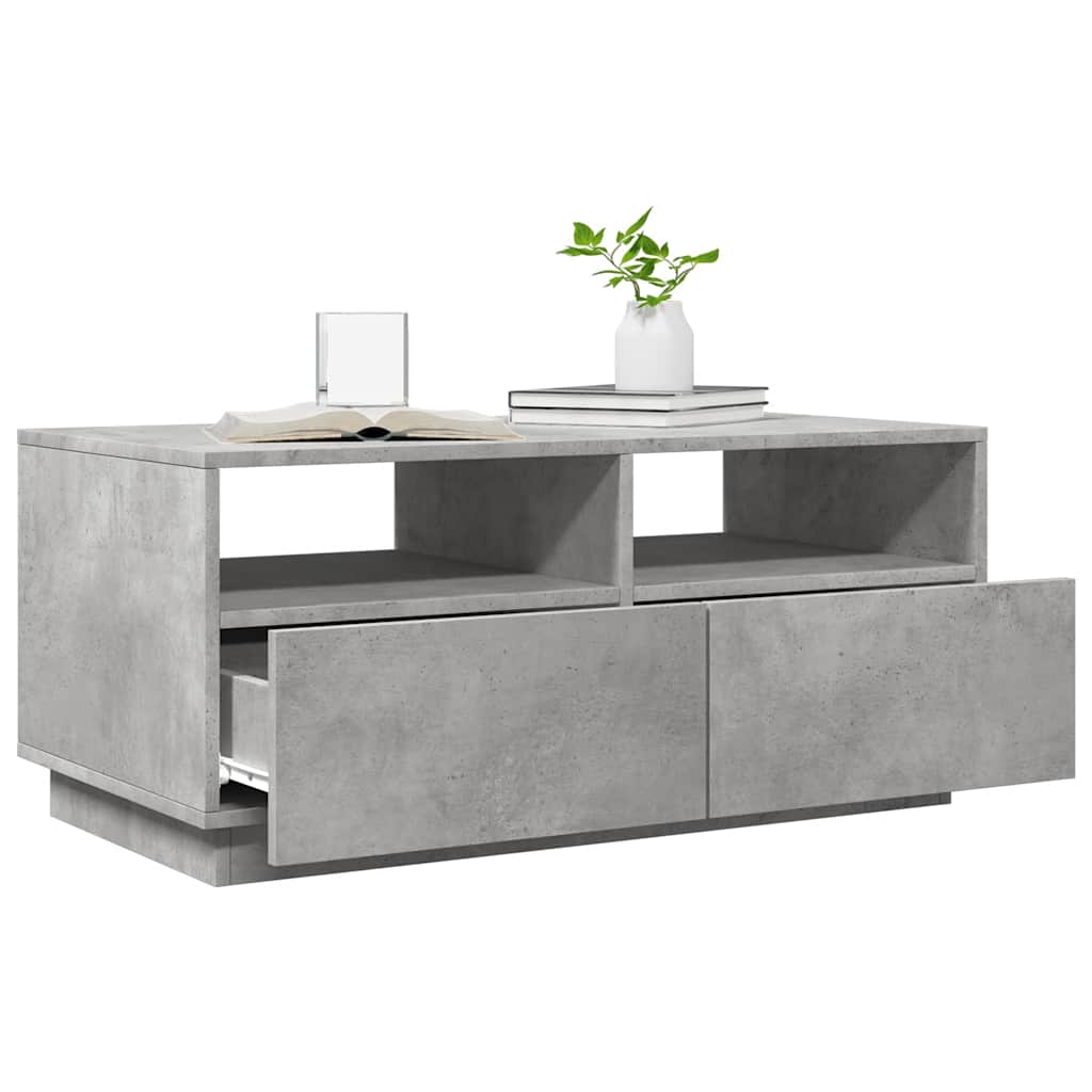 betonszürke dohányzóasztal LED-lámpákkal 90x49x40 cm