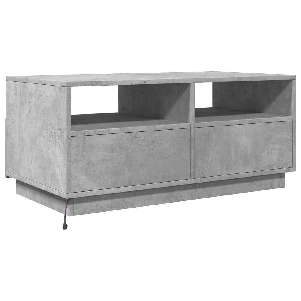 betonszürke dohányzóasztal LED-lámpákkal 90x49x40 cm
