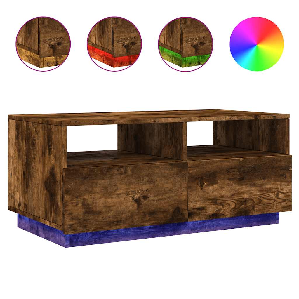füstös tölgy színű dohányzóasztal LED-lámpákkal 90x49x40 cm