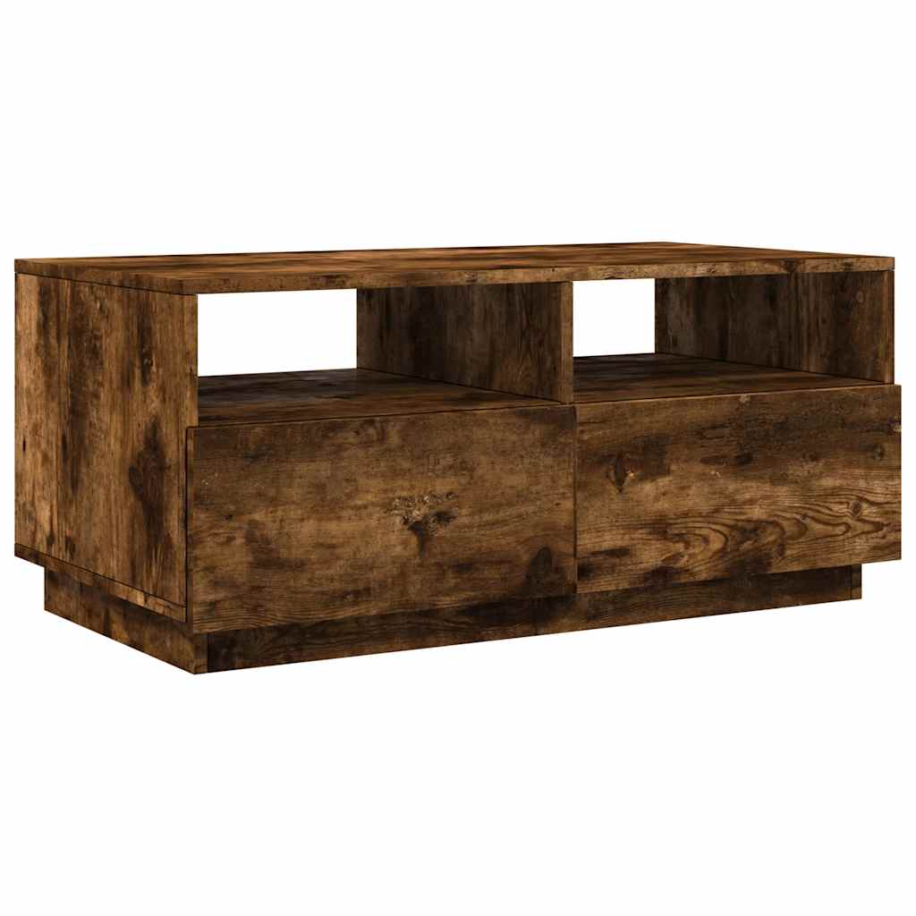füstös tölgy színű dohányzóasztal LED-lámpákkal 90x49x40 cm