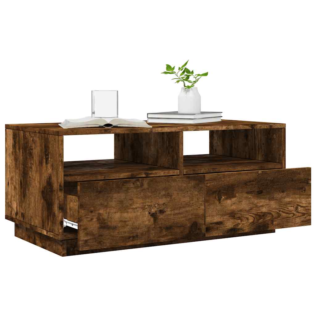 füstös tölgy színű dohányzóasztal LED-lámpákkal 90x49x40 cm