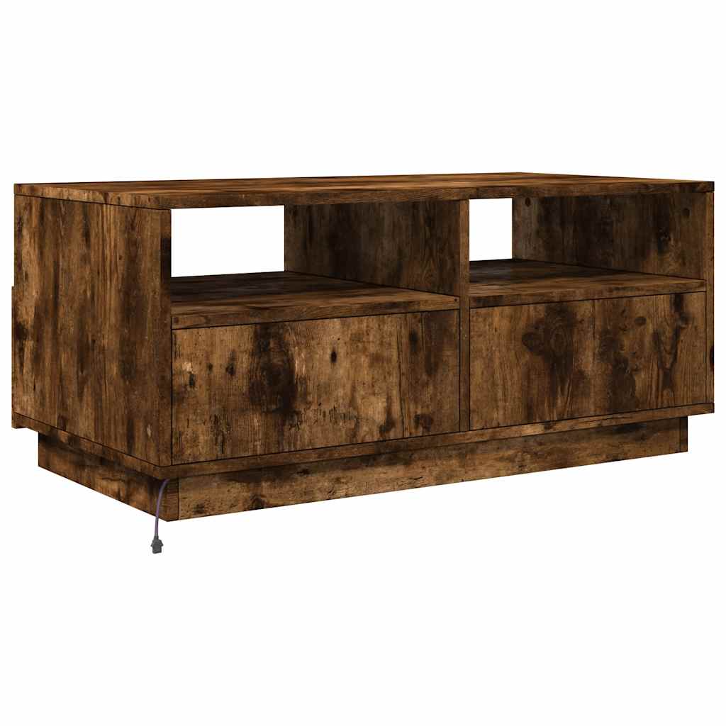 füstös tölgy színű dohányzóasztal LED-lámpákkal 90x49x40 cm