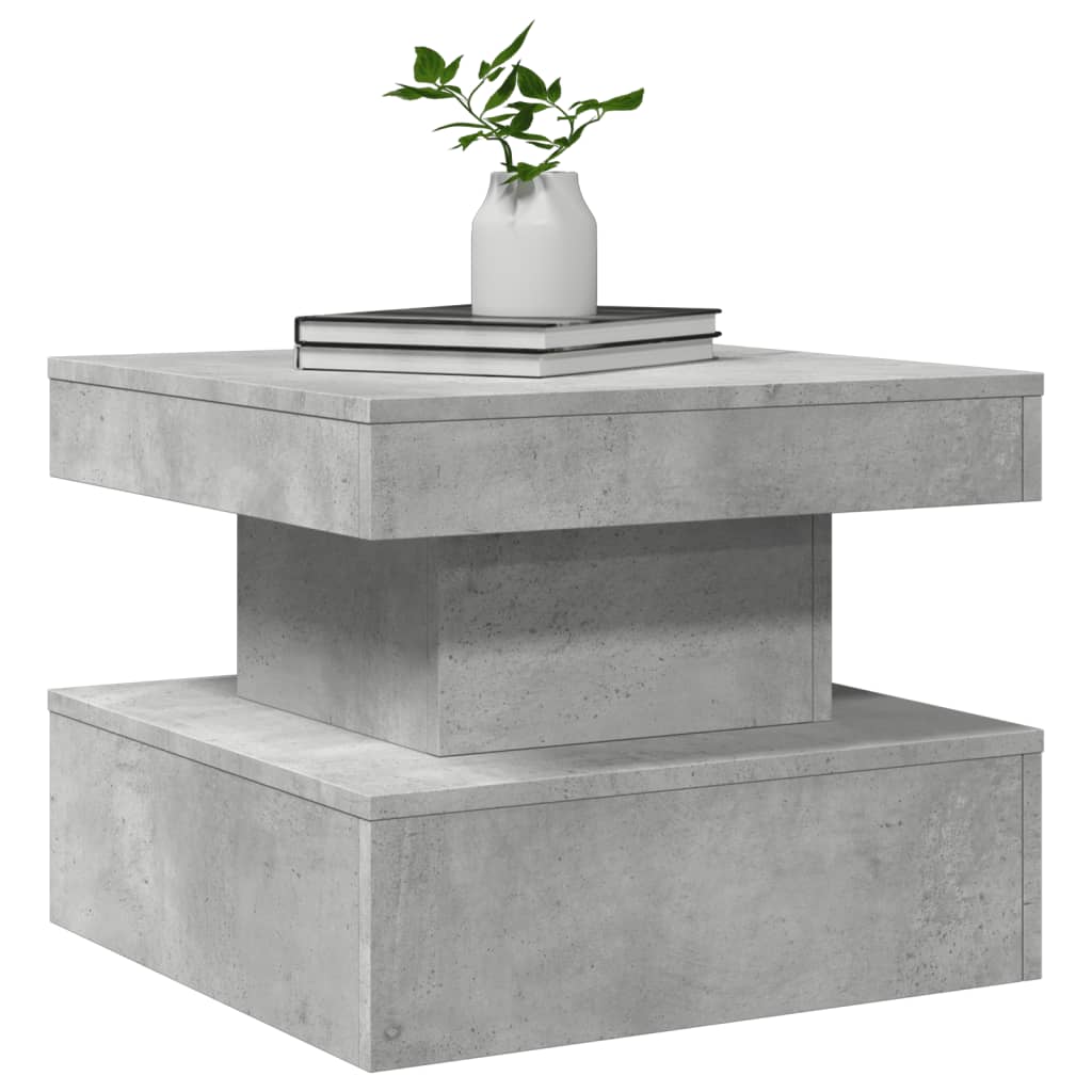 betonszürke dohányzóasztal LED-lámpákkal 50 x 50 x 40 cm