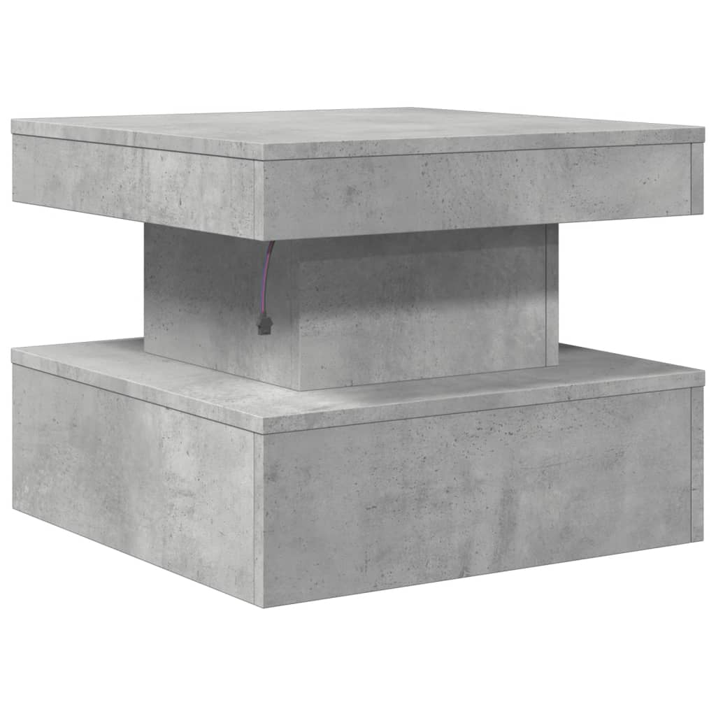 betonszürke dohányzóasztal LED-lámpákkal 50 x 50 x 40 cm