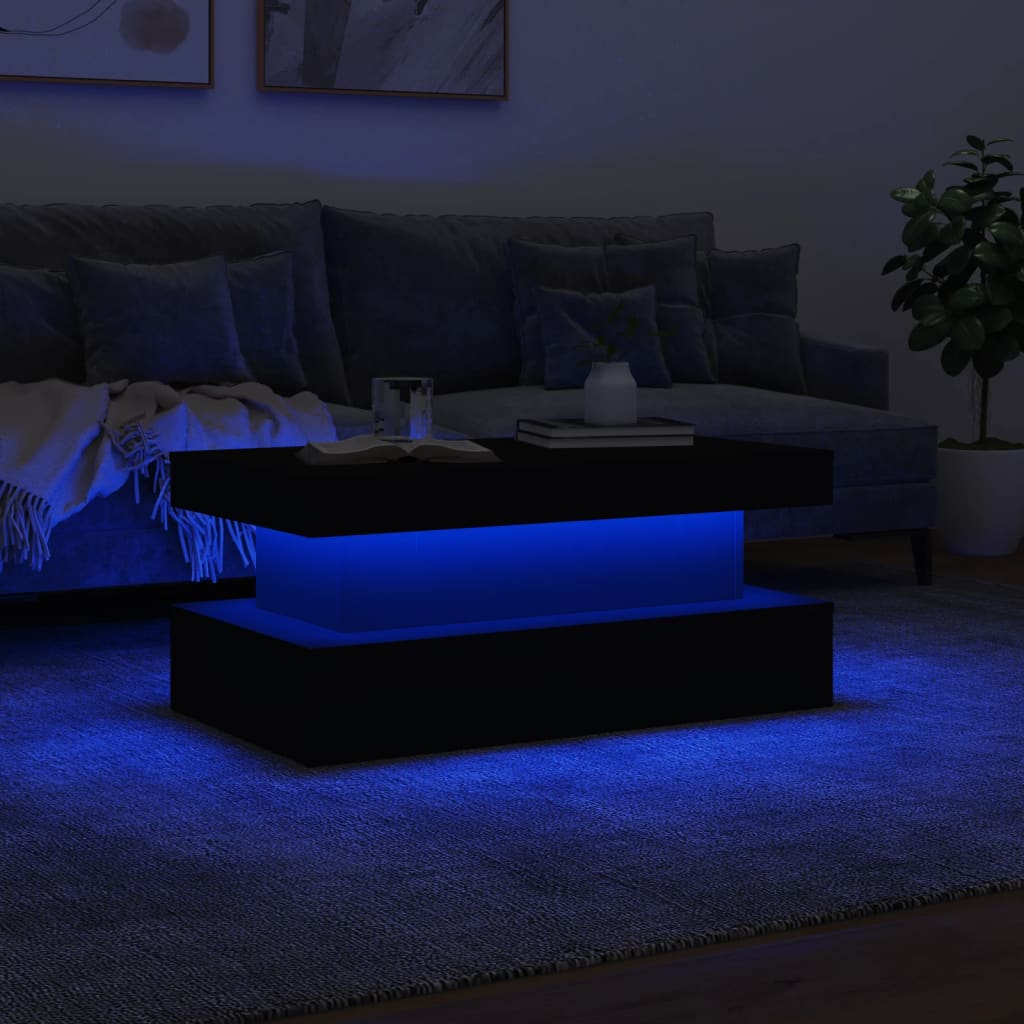 fehér dohányzóasztal LED-lámpákkal 90x50x40 cm