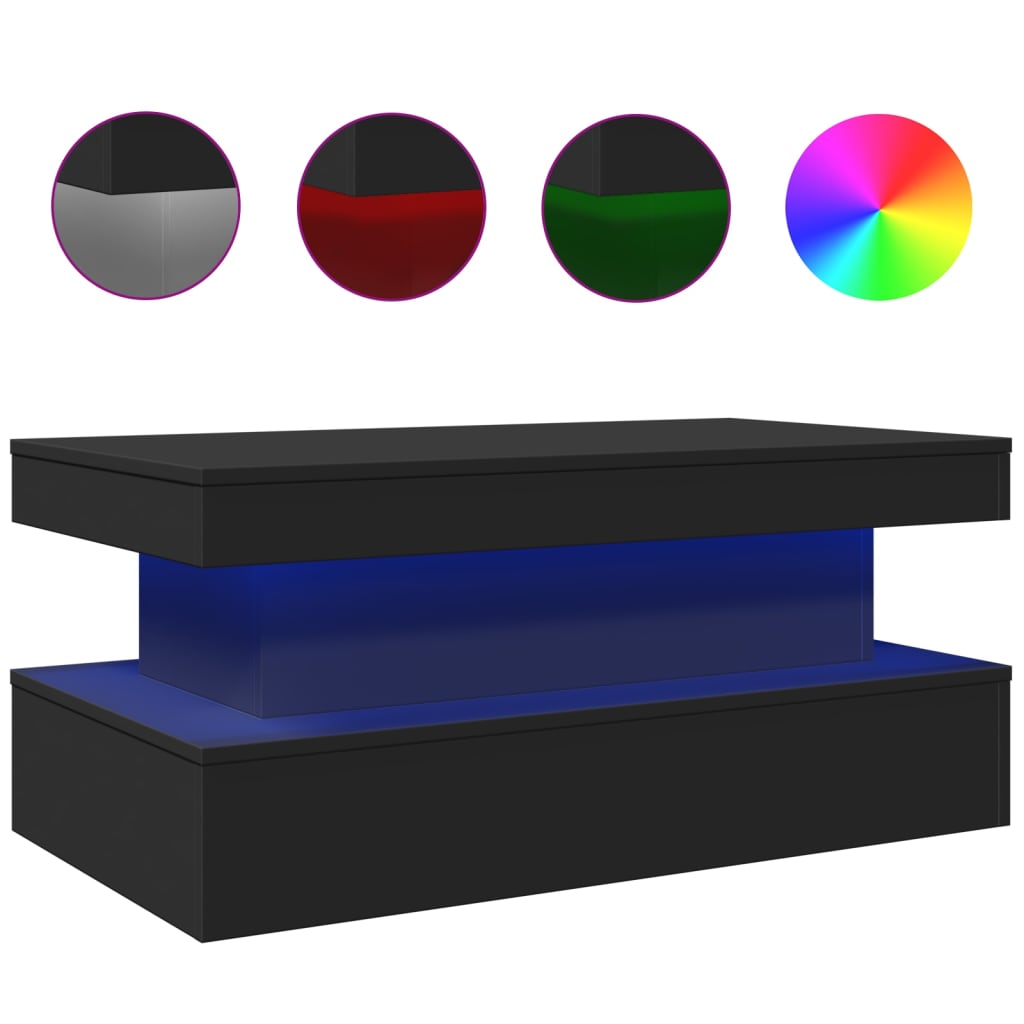fekete dohányzóasztal LED-lámpákkal 90x50x40 cm