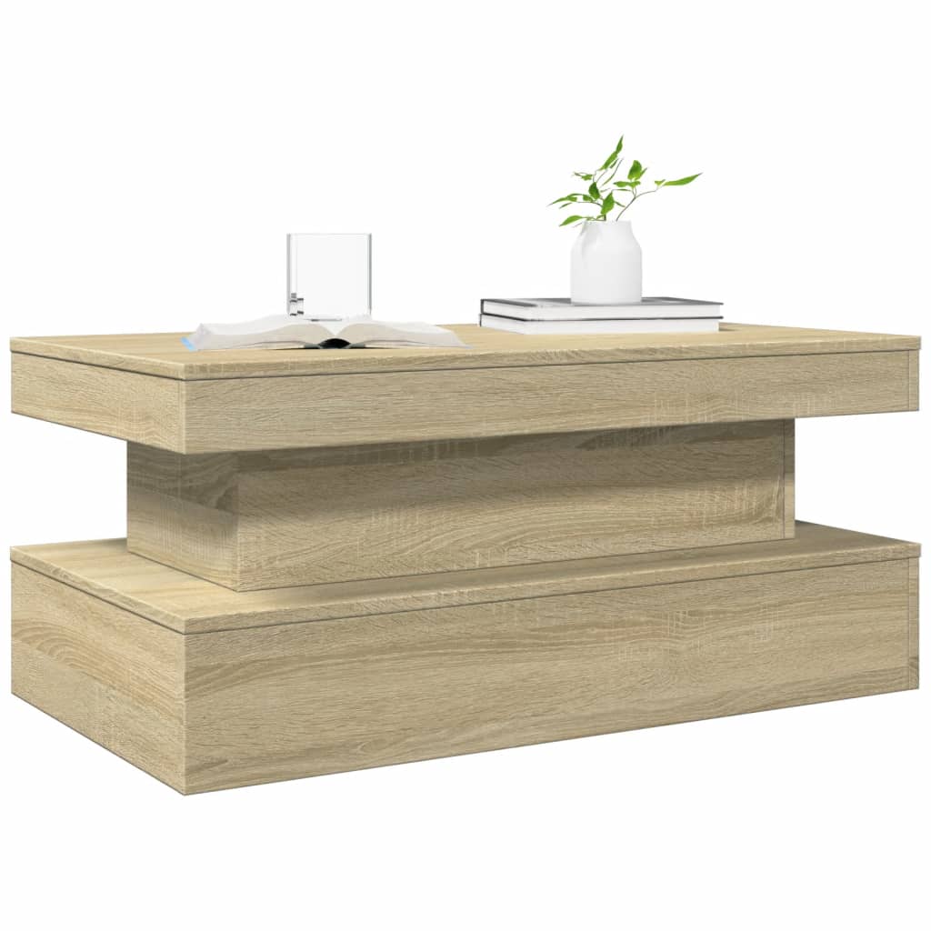 sonoma tölgy színű dohányzóasztal LED-lámpákkal 90x50x40 cm