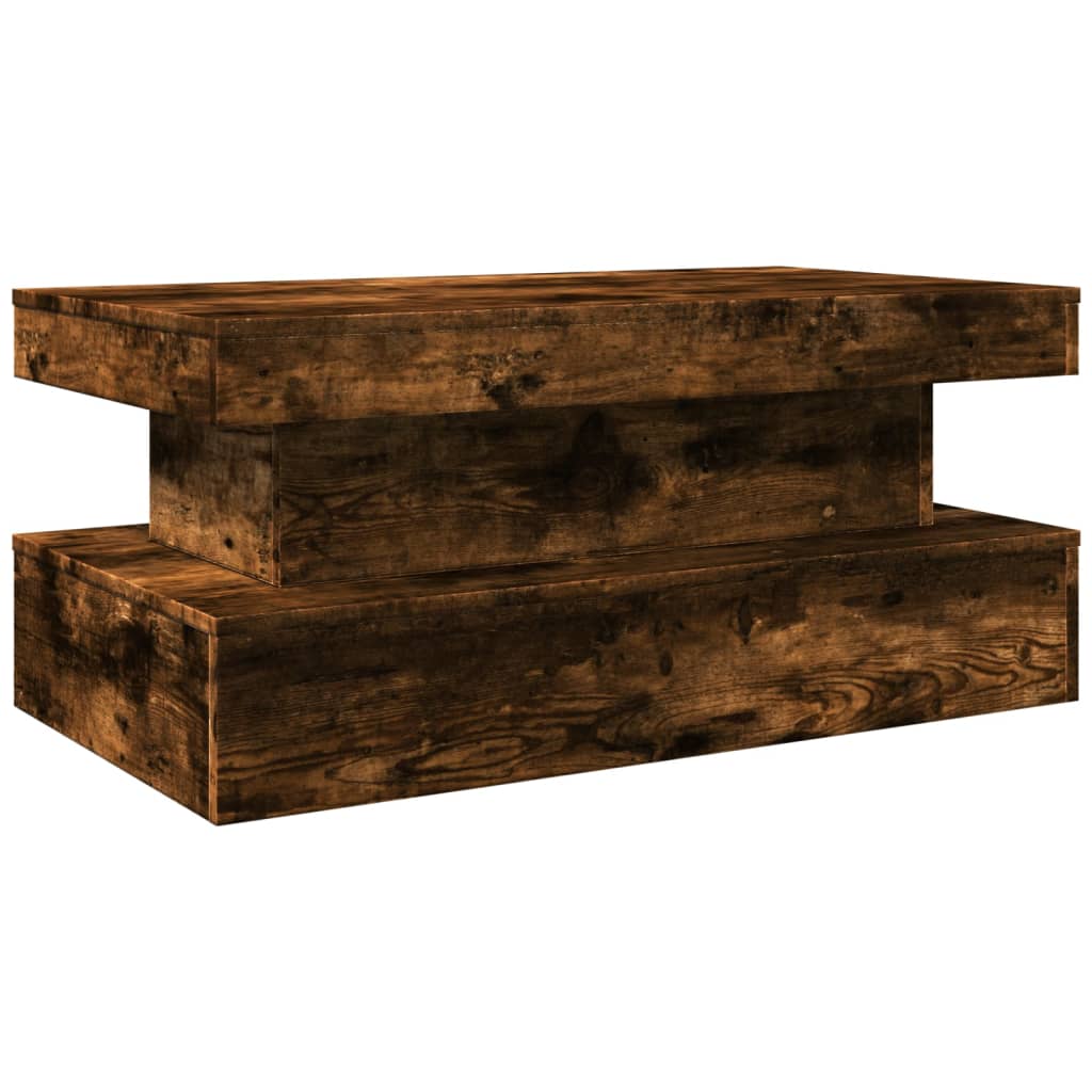 füstös tölgy színű dohányzóasztal LED-lámpákkal 90x50x40 cm