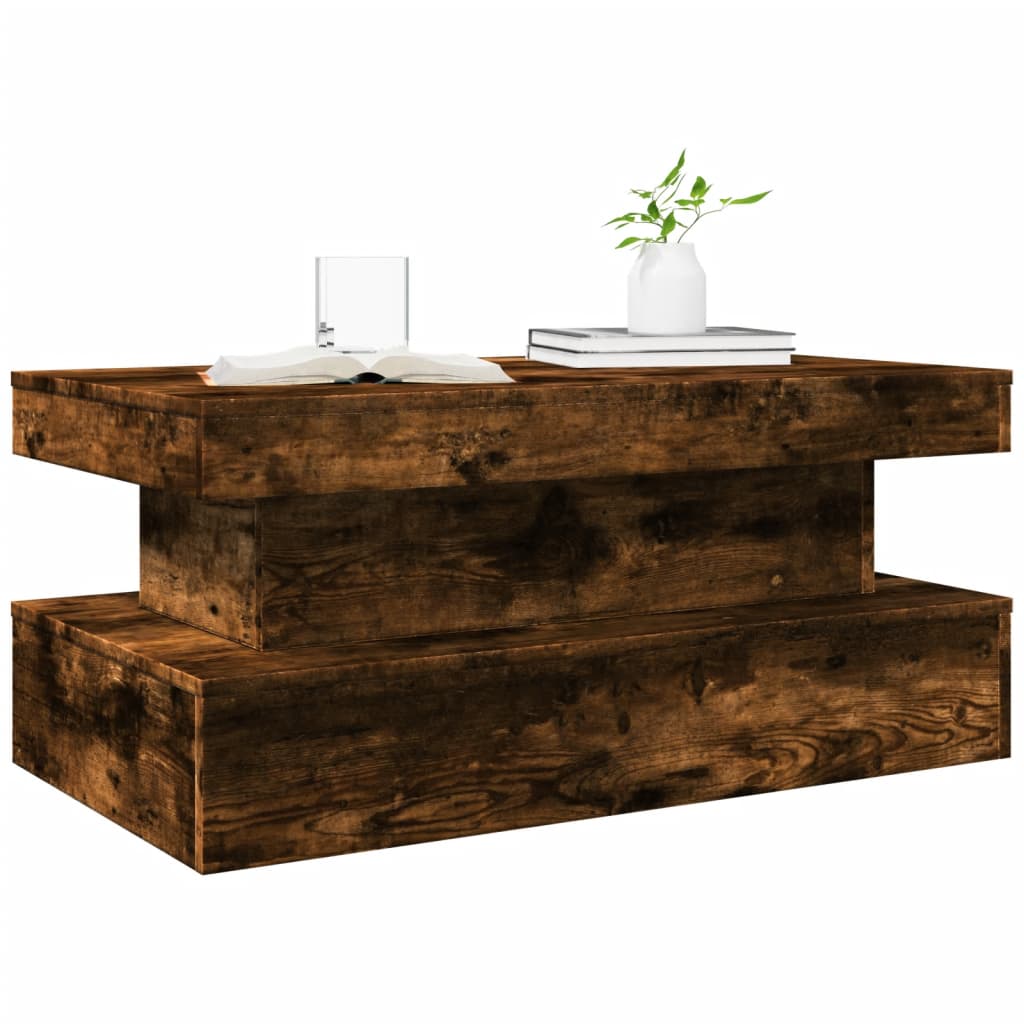 füstös tölgy színű dohányzóasztal LED-lámpákkal 90x50x40 cm