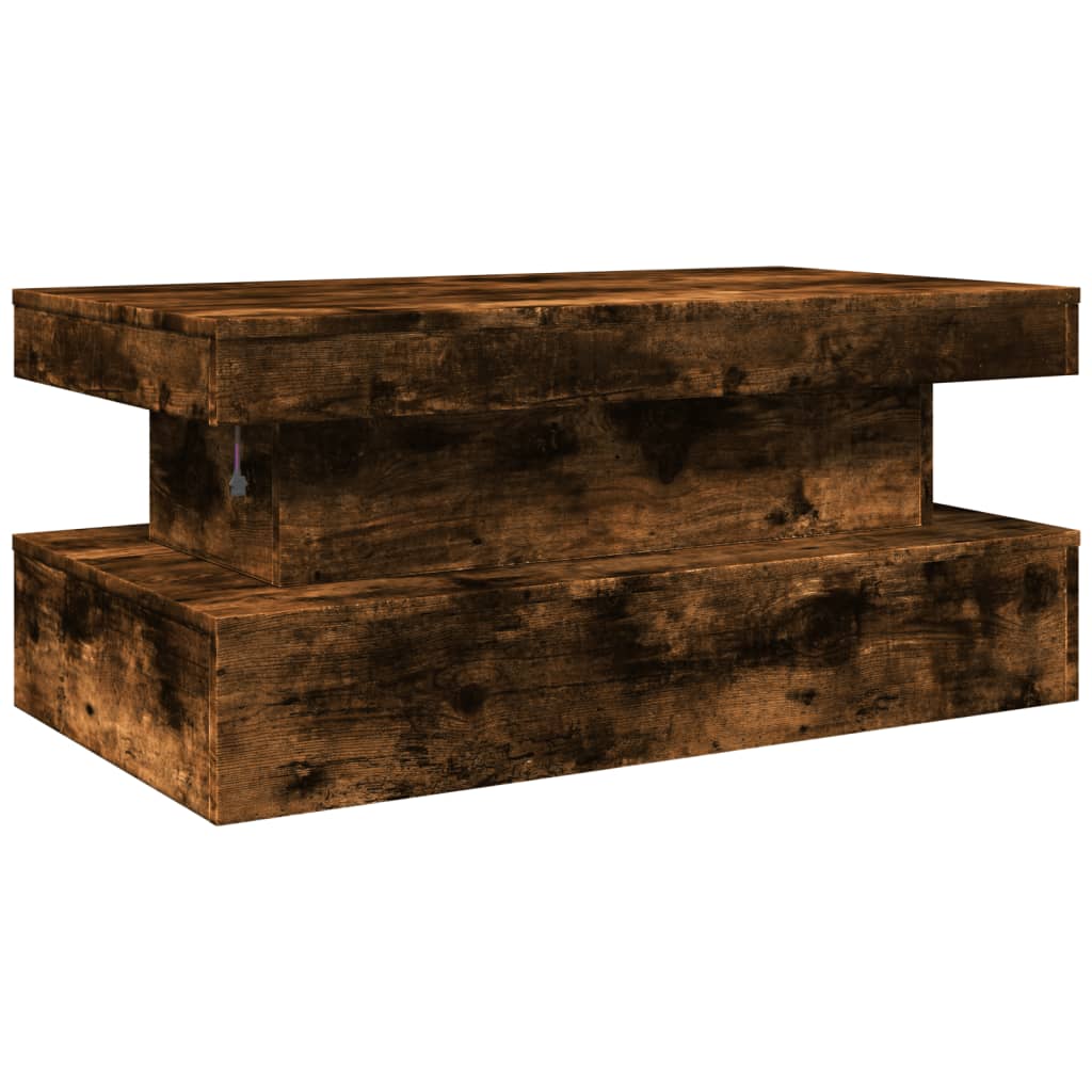 füstös tölgy színű dohányzóasztal LED-lámpákkal 90x50x40 cm