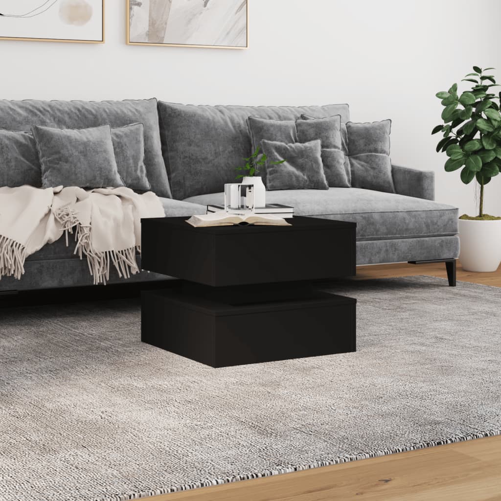 fekete dohányzóasztal LED-lámpákkal 50 x 50 x 40 cm