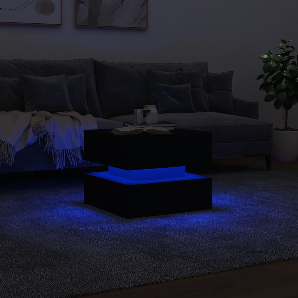 fekete dohányzóasztal LED-lámpákkal 50 x 50 x 40 cm
