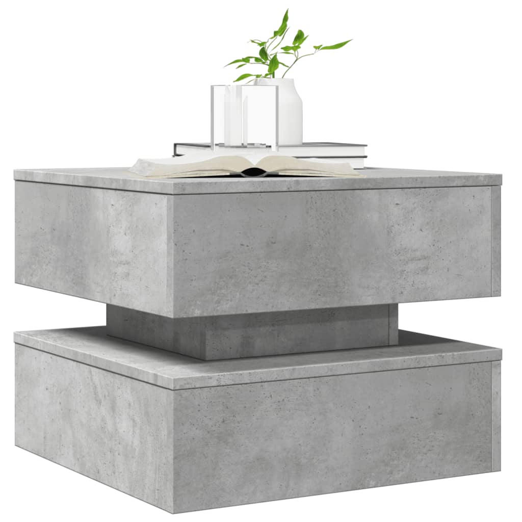 betonszürke dohányzóasztal LED-lámpákkal 50 x 50 x 40 cm