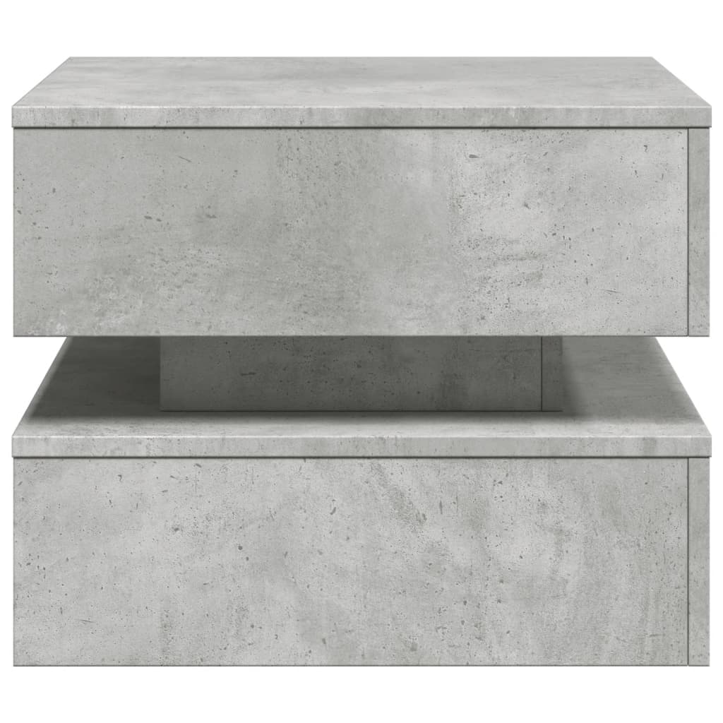 betonszürke dohányzóasztal LED-lámpákkal 50 x 50 x 40 cm