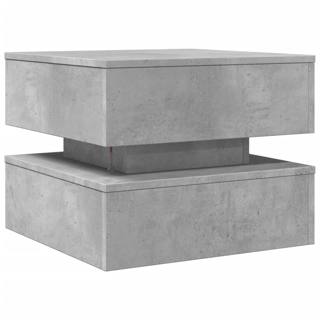 betonszürke dohányzóasztal LED-lámpákkal 50 x 50 x 40 cm