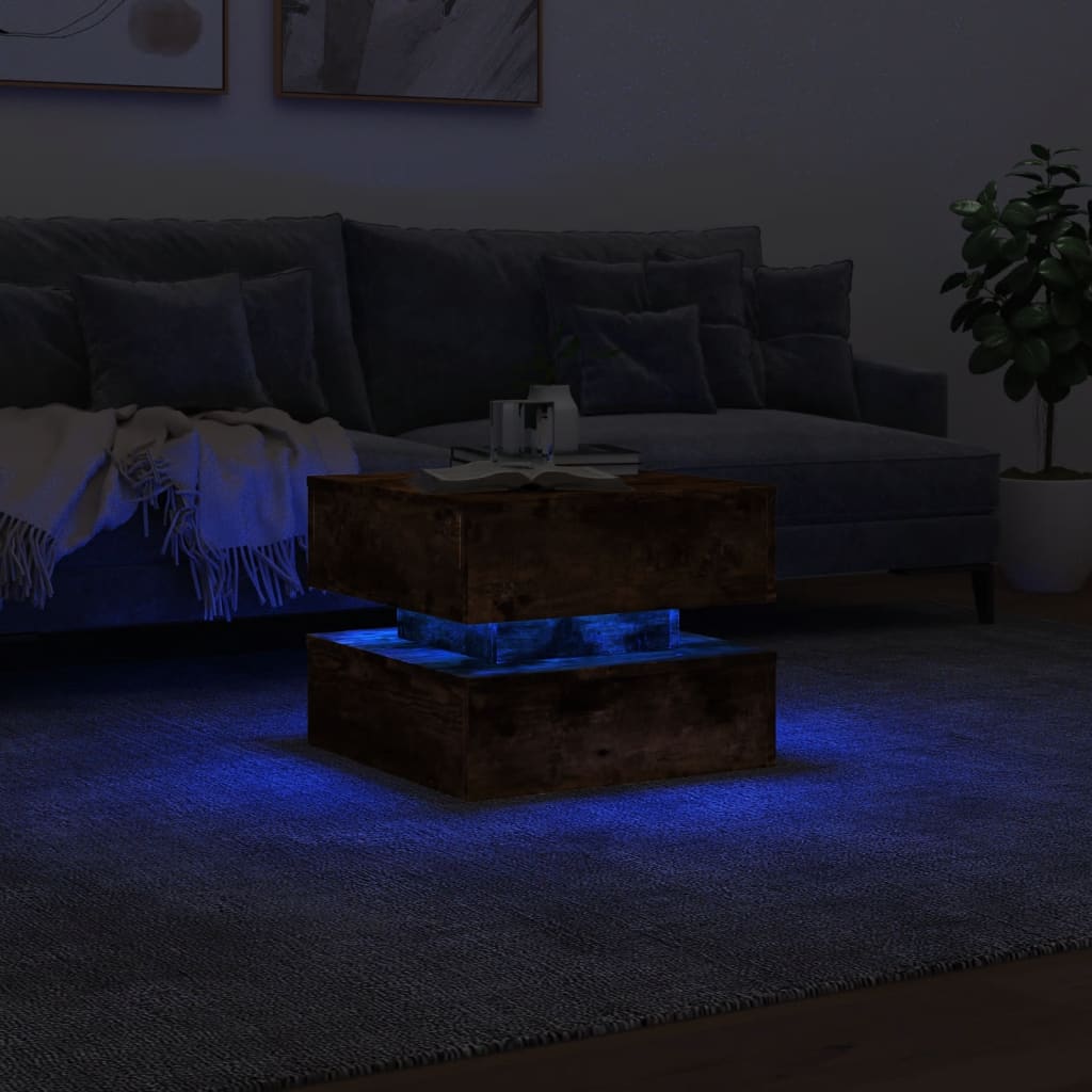 füstös tölgy színű dohányzóasztal LED-lámpákkal 50 x 50 x 40 cm