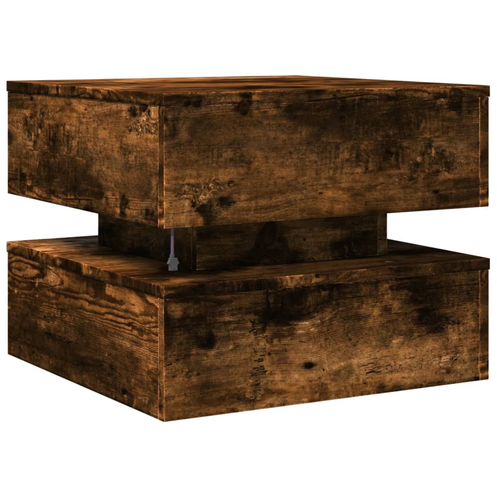 füstös tölgy színű dohányzóasztal LED-lámpákkal 50 x 50 x 40 cm