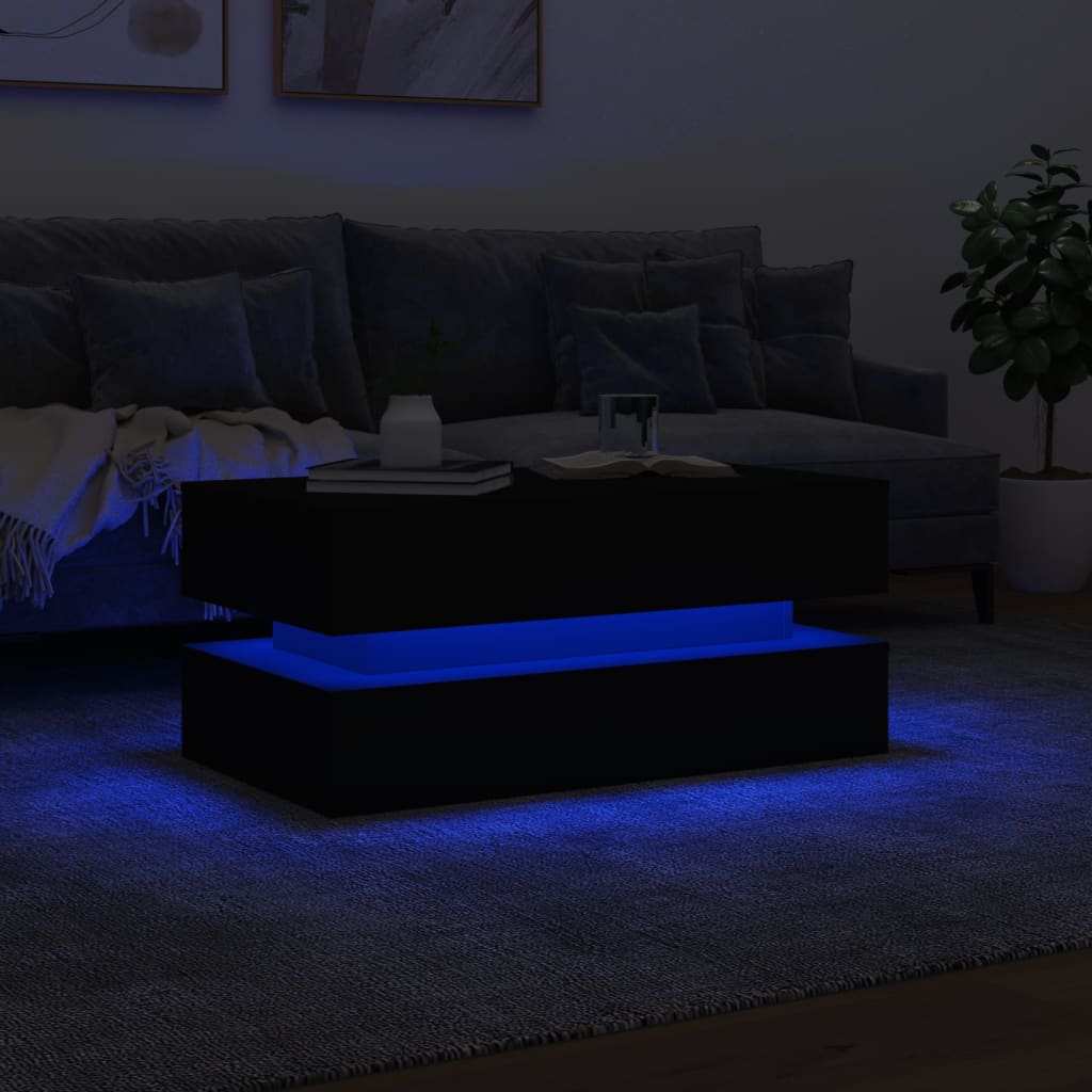 fekete dohányzóasztal LED-lámpákkal 90x50x40 cm