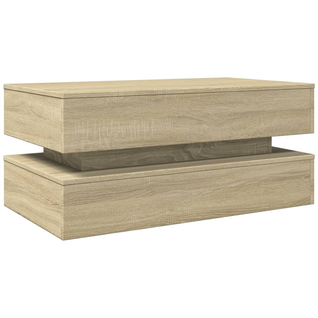 sonoma tölgy színű dohányzóasztal LED-lámpákkal 90x50x40 cm