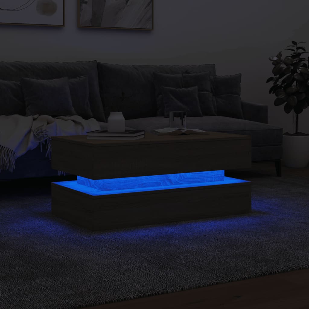sonoma tölgy színű dohányzóasztal LED-lámpákkal 90x50x40 cm